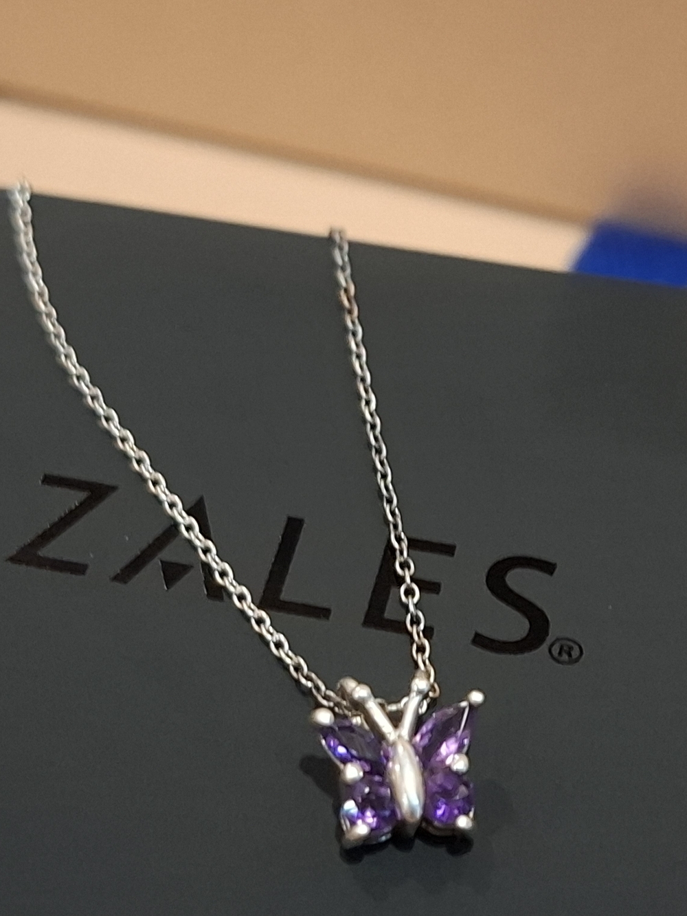 Zales Sterling Silver Purple Butterfly Pendant Necklace